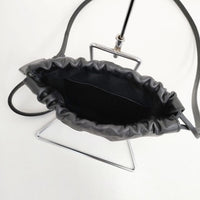 HYKE/CHACOLI leather drawstring bag レザー 巾着 スモールサイズ ショルダーバッグ ブラック レディース ハイク/チャコリ【中古】5-0929G∞