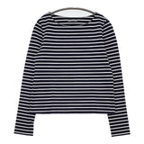 theory luxe ストレッチ素材 ボーダー 長袖Ｔシャツ カットソー ロンＴ ネイビー ホワイト レディース セオリーリュクス【中古】5-0807M∞
