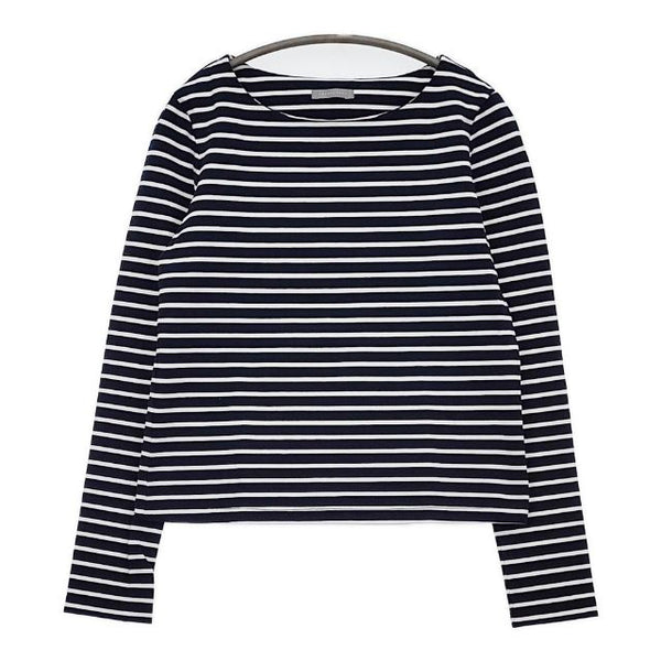 theory luxe ストレッチ素材 ボーダー 長袖Ｔシャツ カットソー ロンＴ ネイビー ホワイト レディース セオリーリュクス【中古】5-0807M∞