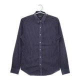 theory ストライプ チェック カラーシャツ コットン 長袖シャツ ネイビー メンズ セオリー【中古】5-0428M∞