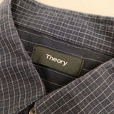 theory ストライプ チェック カラーシャツ コットン 長袖シャツ ネイビー メンズ セオリー【中古】5-0428M∞