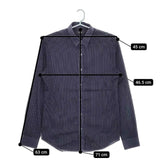 theory ストライプ チェック カラーシャツ コットン 長袖シャツ ネイビー メンズ セオリー【中古】5-0428M∞
