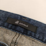Johnbull 11542 ダメージ加工 ストレッチ アシンメトリー 7ポケット デニムパンツ ネイビー メンズ ジョンブル【中古】5-0428G∞