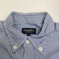 GYMPHLEX ストライプ 切替 サイズ14 ボタンダウン 長袖シャツ ブルー ホワイト レディース ジムフレックス【中古】5-0411M♪
