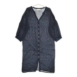 ARTE POVERA ピンタック バンドカラー サイズF 長袖 リネン ワンピース ネイビー レディース アルテポーヴェラ【中古】5-0420M△