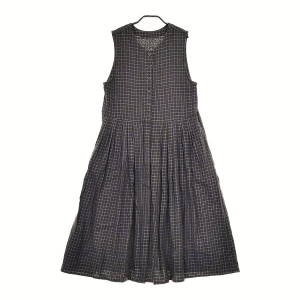 Conges payes/ADIEU TRISTESSE B0134RFA065 リネンコットンチェック柄 ワンピース ダークブラウン ブルー レディース コンジェ ペイエ/アデュートリステス【中古】5-0420M△