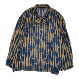 Pal'las Palace 十日 ボトル柄 リボンカラー ブラウス シャツ ネイビー ブラウン レディース パラスパレス【中古】5-0807M∞