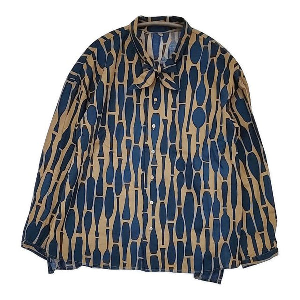 Pal'las Palace 十日 ボトル柄 リボンカラー ブラウス シャツ ネイビー ブラウン レディース パラスパレス【中古】5-0807M∞