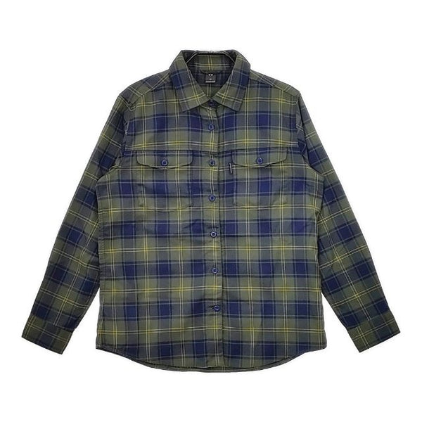 mont-bell WIC.O.D.シャツ Women's 1114334 チェック ポリエステル 長袖シャツ グリーン カーキ レディース モンベル【中古】5-0316M∞