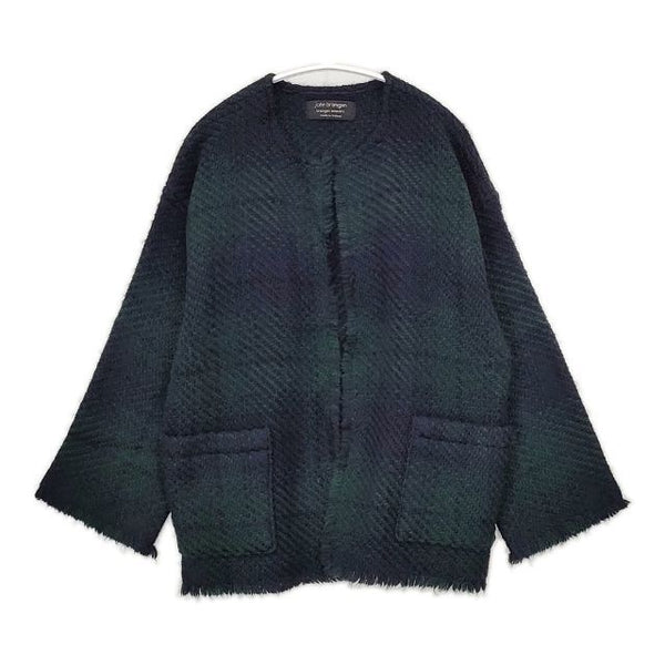 john branigan フリンジ ニット カーディガン アイルランド製 ジャケット ネイビー グリーン レディース ジョンブラニガン【中古】5-0924T∞