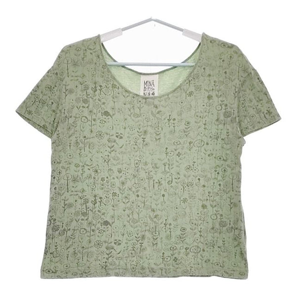 mina perhonen laundry ss8773 letter of flower  半袖Ｔシャツ カットソー ライトグリーン レディース ミナペルホネンランドリー【中古】5-0517S∞