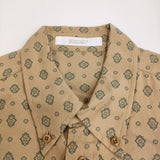 SOULEIADO コットンキュプラ プリントボタンダウンシャツ 総柄 小紋 定価29700円 長袖シャツ ベージュ レディース ソレイアード【中古】5-0506M♪