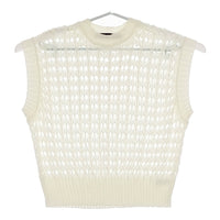 mizuiro-ind pattern knitting c/neck vest 1-220024 定価13860円 メッシュ編 ニットベスト ホワイト レディース ミズイロインド【中古】5-0411M♪