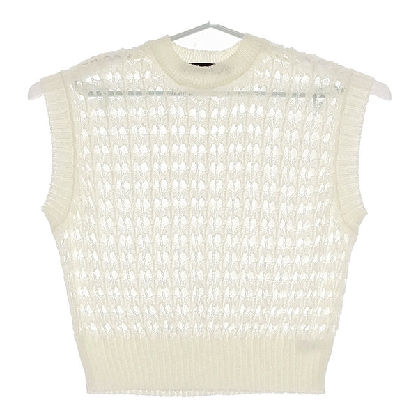 mizuiro-ind pattern knitting c/neck vest 1-220024 定価13860円 メッシュ編 ニットベスト ホワイト レディース ミズイロインド【中古】5-0411M♪