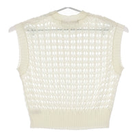 mizuiro-ind pattern knitting c/neck vest 1-220024 定価13860円 メッシュ編 ニットベスト ホワイト レディース ミズイロインド【中古】5-0411M♪