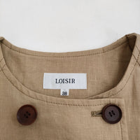 LOISIR リネン アデュートリステス サイズ38 ノーカラー コート ベージュ レディース ロワズィール【中古】5-0411M♪