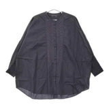 mizuiro-ind カットワーク レース切替 ノーカラー ドロップショルダー ブラウス シャツ ネイビー レディース ミズイロインド【中古】5-0411M♪