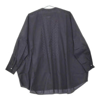 mizuiro-ind カットワーク レース切替 ノーカラー ドロップショルダー ブラウス シャツ ネイビー レディース ミズイロインド【中古】5-0411M♪