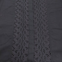 mizuiro-ind カットワーク レース切替 ノーカラー ドロップショルダー ブラウス シャツ ネイビー レディース ミズイロインド【中古】5-0411M♪