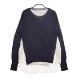 SOCIETE ANONYME イタリア製 L レイヤード ニット ブラウス シャツ ネイビー ホワイト レディース ソシエテアノニム【中古】5-0326M∞