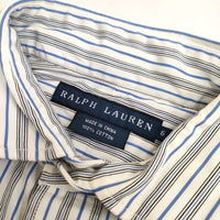 RALPH LAUREN ストライプ ワンポイント ホリゾンタルカラー サイズ6 コットン BLPWYA2014 長袖シャツ ホワイト ブルー レディース ラルフローレン【中古】5-0225M△