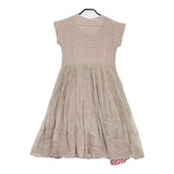 R&D.M.Co- リネン ギンガムチェック ギャザー フレンチスリーブ ワンピース ベージュ レッド レディース オールドマンズテーラー【中古】5-0608S♪