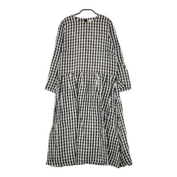 SARAHWEAR ギンガムチェック リネン ワンピース ブラック ホワイト レディース サラウェア【中古】5-0417M∞