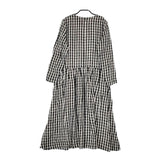 SARAHWEAR ギンガムチェック リネン ワンピース ブラック ホワイト レディース サラウェア【中古】5-0417M∞