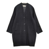 evam eva ノーカラー ウール混 ミドル丈 サイズ2 コート ネイビー レディース エヴァムエヴァ【中古】5-1210A♪