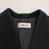 evam eva ノーカラー ウール混 ミドル丈 サイズ2 コート ネイビー レディース エヴァムエヴァ【中古】5-1210A♪
