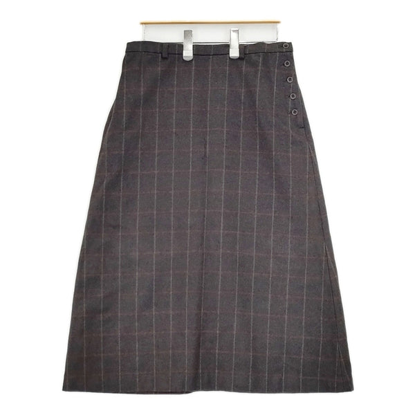 gasa ウール チェック 日本製 ロングスカート グレー レッド レディース ガサ【中古】5-1021T△