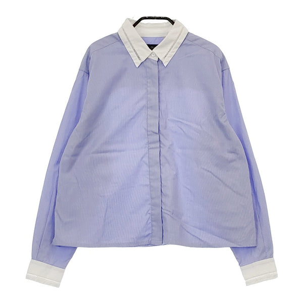 SHIPS Primary Navy Label クレリックレースシャツ 36 定価26950円 311111871 ストライプ 長袖シャツ ブルー レディース シップス【中古】5-0506M♪