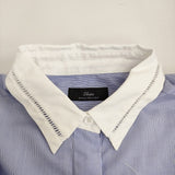 SHIPS Primary Navy Label クレリックレースシャツ 36 定価26950円 311111871 ストライプ 長袖シャツ ブルー レディース シップス【中古】5-0506M♪