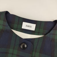 DIARIES SA51907 ブラックウォッチ タータンチェック ノーカラー コットン コート ネイビー グリーン レディース ダイアリーズ【中古】5-0502M△
