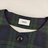 DIARIES SA51907 ブラックウォッチ タータンチェック ノーカラー コットン コート ネイビー グリーン レディース ダイアリーズ【中古】5-0502M△