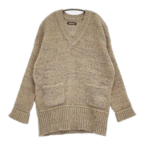 Cheer 札幌 Vネック ミックス シルク混 ポケット付き セーター ニット ベージュ レディース チアー【中古】5-1008T♪
