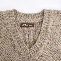 Cheer 札幌 Vネック ミックス シルク混 ポケット付き セーター ニット ベージュ レディース チアー【中古】5-1008T♪