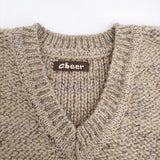 Cheer 札幌 Vネック ミックス シルク混 ポケット付き セーター ニット ベージュ レディース チアー【中古】5-1008T♪