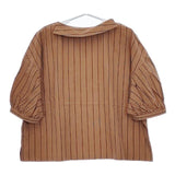 Conges payes ADIEU TRISTESSE 七分袖 ブロード ストライプ ブラウス シャツ ブラウン レディース コンジェ ペイエ【中古】5-0517S∞