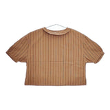 Conges payes ADIEU TRISTESSE 七分袖 ブロード ストライプ ブラウス シャツ ブラウン レディース コンジェ ペイエ【中古】5-0517S∞