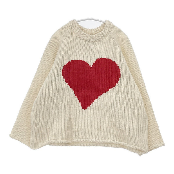ONE fifth ハート柄 ウール100％ NONSAPIENS HANDKNIT セーター ニット オフホワイト レッド レディース ワンフィフス【中古】5-1104T△