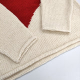 ONE fifth ハート柄 ウール100％ NONSAPIENS HANDKNIT セーター ニット オフホワイト レッド レディース ワンフィフス【中古】5-1104T△
