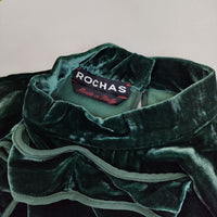 Rochas ベロア フリル ドレス イタリア製 ワンピース グリーン レディース ロシャス【中古】5-1002T∞