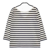 Le Minor サイズ1 クルーバック Vネック 長袖Ｔシャツ カットソー ロンＴ ホワイト ネイビー レディース ルミノア【中古】5-0408M♪