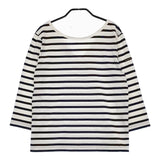 Le Minor サイズ1 クルーバック Vネック 長袖Ｔシャツ カットソー ロンＴ ホワイト ネイビー レディース ルミノア【中古】5-0408M♪