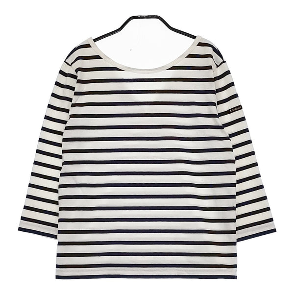 Le Minor サイズ1 クルーバック Vネック 長袖Ｔシャツ カットソー ロンＴ ホワイト ネイビー レディース ルミノア【中古】5-0408M♪