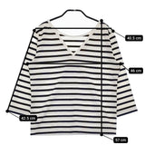 Le Minor サイズ1 クルーバック Vネック 長袖Ｔシャツ カットソー ロンＴ ホワイト ネイビー レディース ルミノア【中古】5-0408M♪