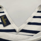 Le Minor サイズ1 クルーバック Vネック 長袖Ｔシャツ カットソー ロンＴ ホワイト ネイビー レディース ルミノア【中古】5-0408M♪