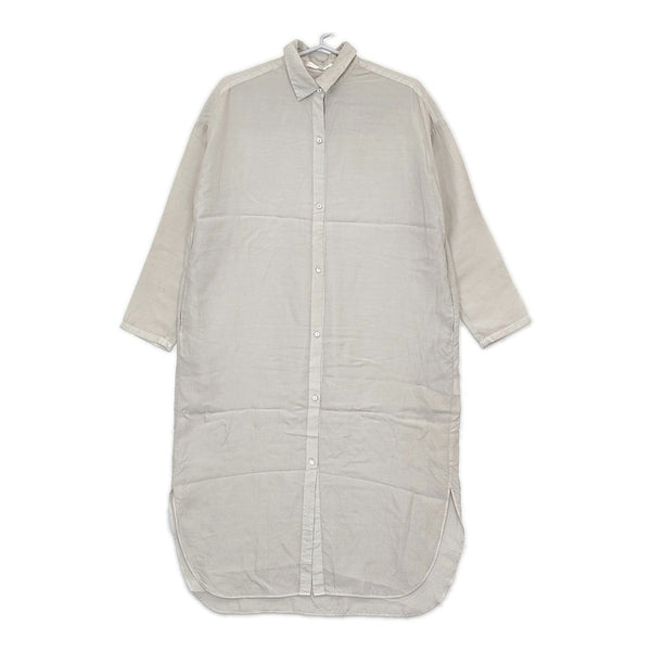 evam eva cupro silk shirts one piece キュプラシルクシャツワンピース E221T135 サイズ2 グレージュ レディース エヴァムエヴァ【中古】5-0506M♪
