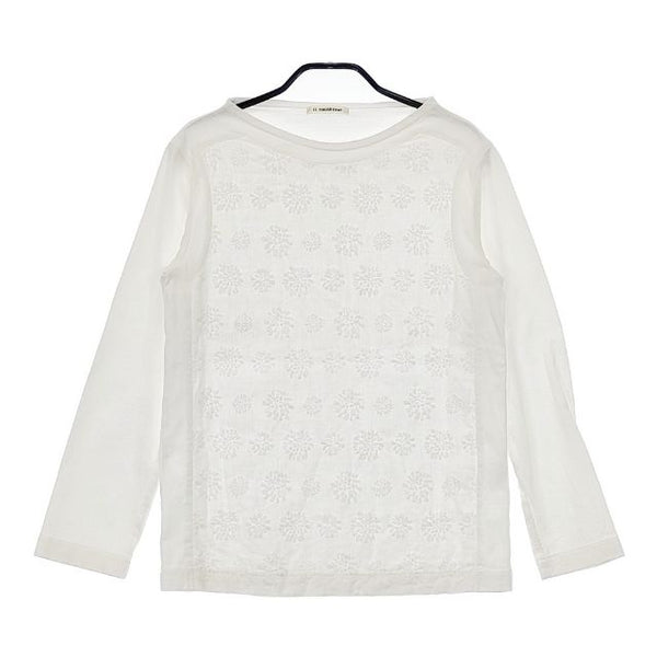 HOUSECOAT ハウスコート リネン 花 フラワー 刺繍 長袖Ｔシャツ カットソー ロンＴ ホワイト レディース【中古】5-0601M∞